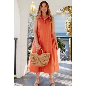 MAYE Corinne Shirtdress Midi Button-Down in Coral Size‎ Large NEW